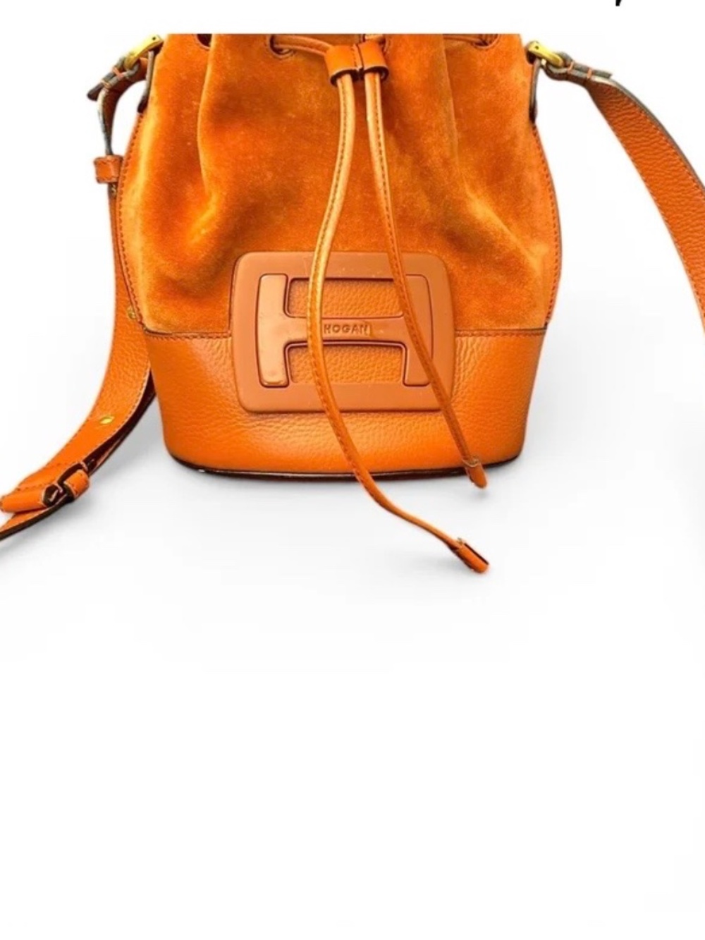 Hogan Hocket Suede Leather Bucket Bag Rust Orange Made in Italy